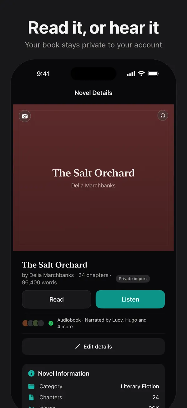 Switching between reading the text and listening to the audiobook on iPhone.